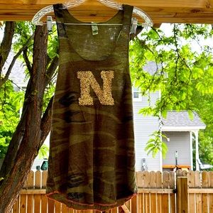 NWOT Nebraska Cornhuskers Huskers Camo Bedazzled Glitter Embellished Tank medium